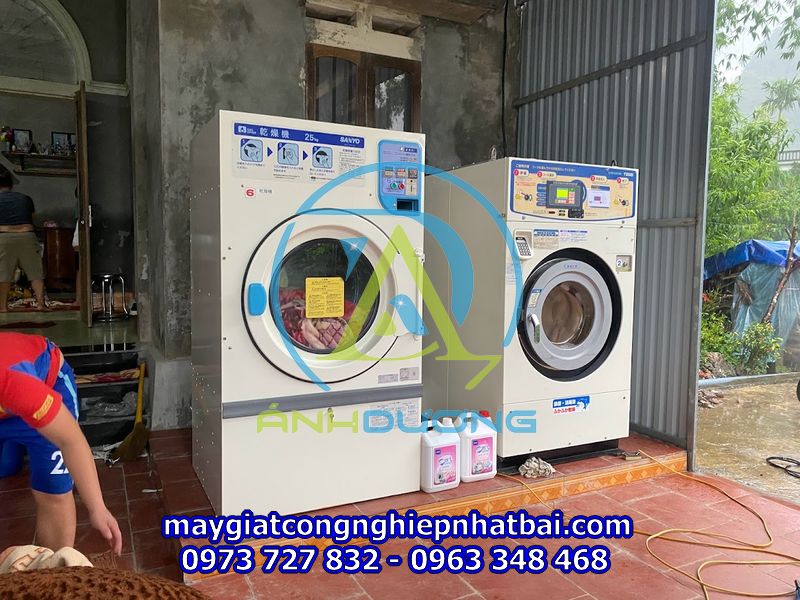 Lắp đặt máy giặt công nghiệp cũ tại Kỳ Sơn Hoà Bình